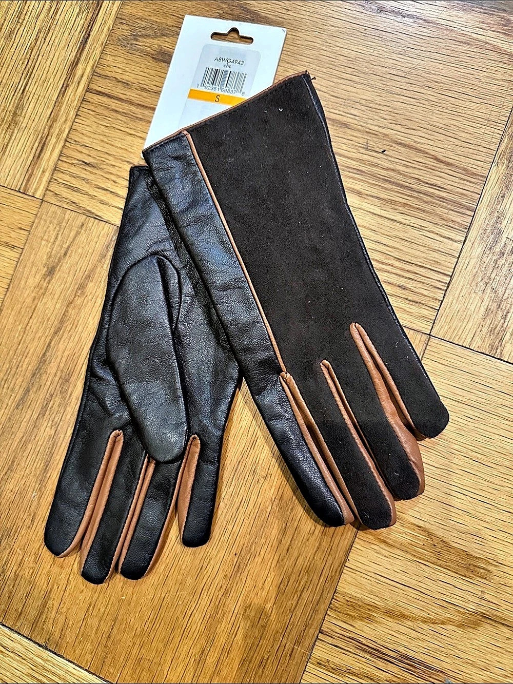 Calvin Klein Leather Gloves Brown & Tan, SZ Small, NWT